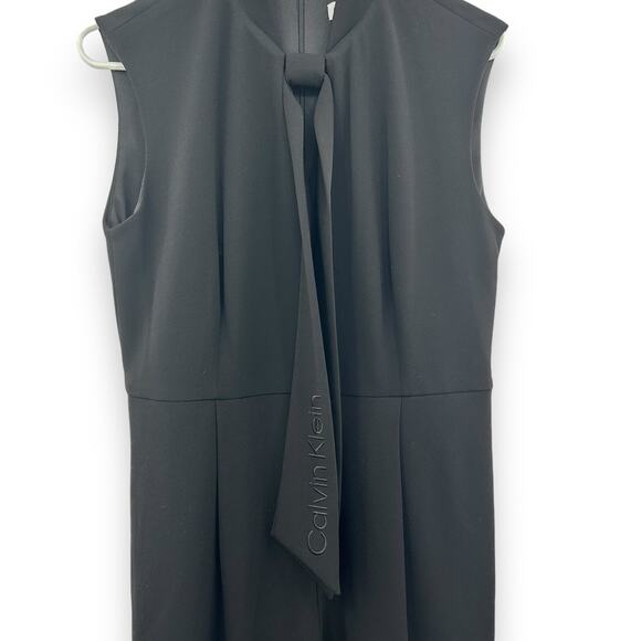 Calvin Klein Black Stretch jumpsuit Tie Neck Pockets Size 10 Wide Leg EUC - Picture 5 of 11